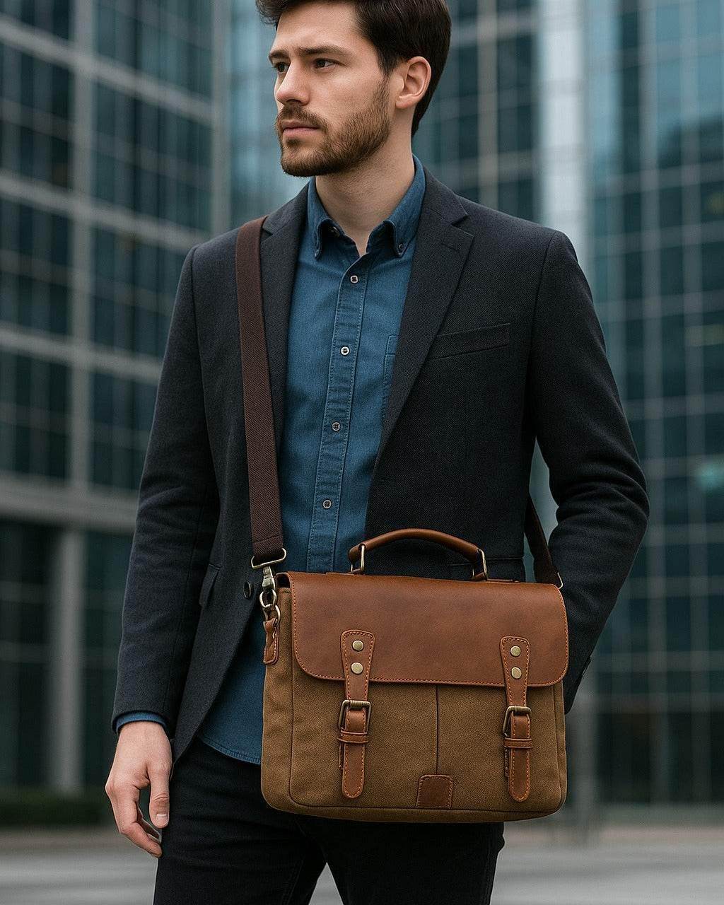 Bolsa Carteiro BP 107 Masculina Notebook 14" em Lona e Couro BAGYPACK