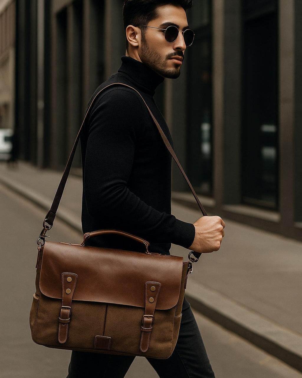 Bolsa Carteiro BP 107 Masculina Notebook 14" em Lona e Couro BAGYPACK