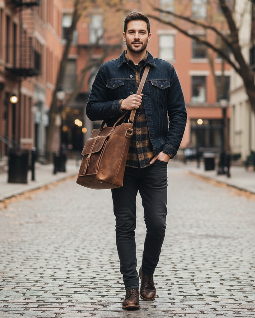 Bolsa Carteiro em Couro BP 123: Elegância e Espaço para Notebook 15" BAGYPACK