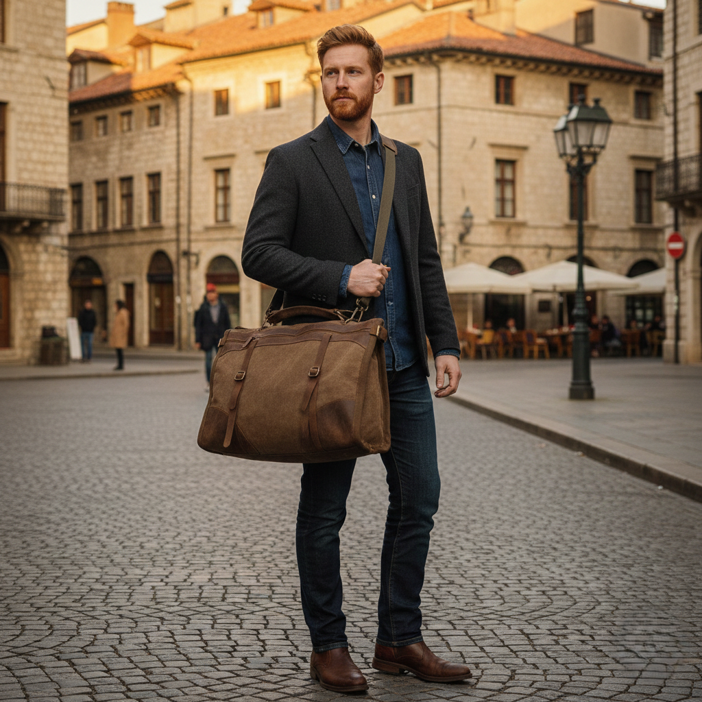 Bolsa de Viagem BP 608 em Lona e Couro. Espaçosa Duffel Bag