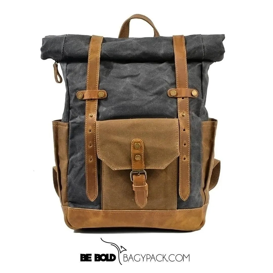 Mochila BP 102 Notebook 15.6" em Lona e Couro. Roll-Top Ajustável BAGYPACK