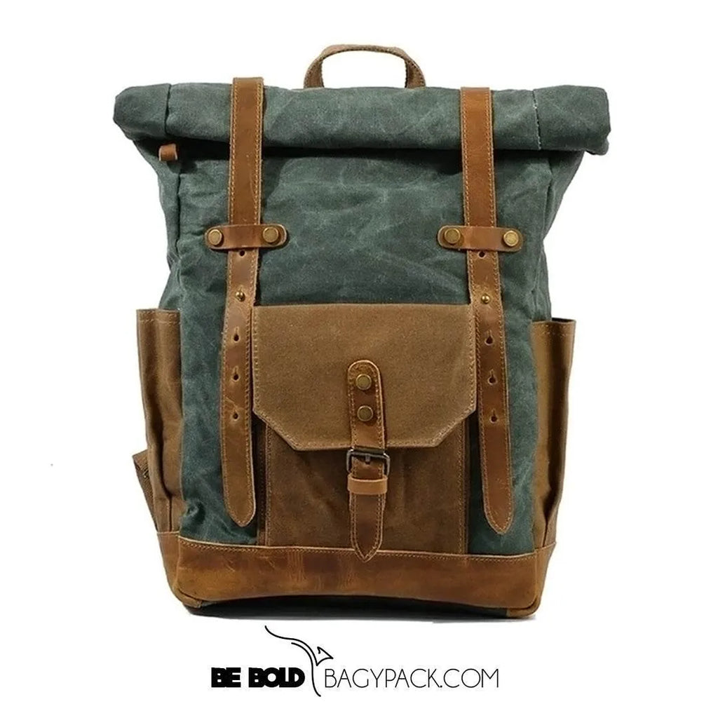 Mochila BP 102 Notebook 15.6" em Lona e Couro. Roll-Top Ajustável BAGYPACK
