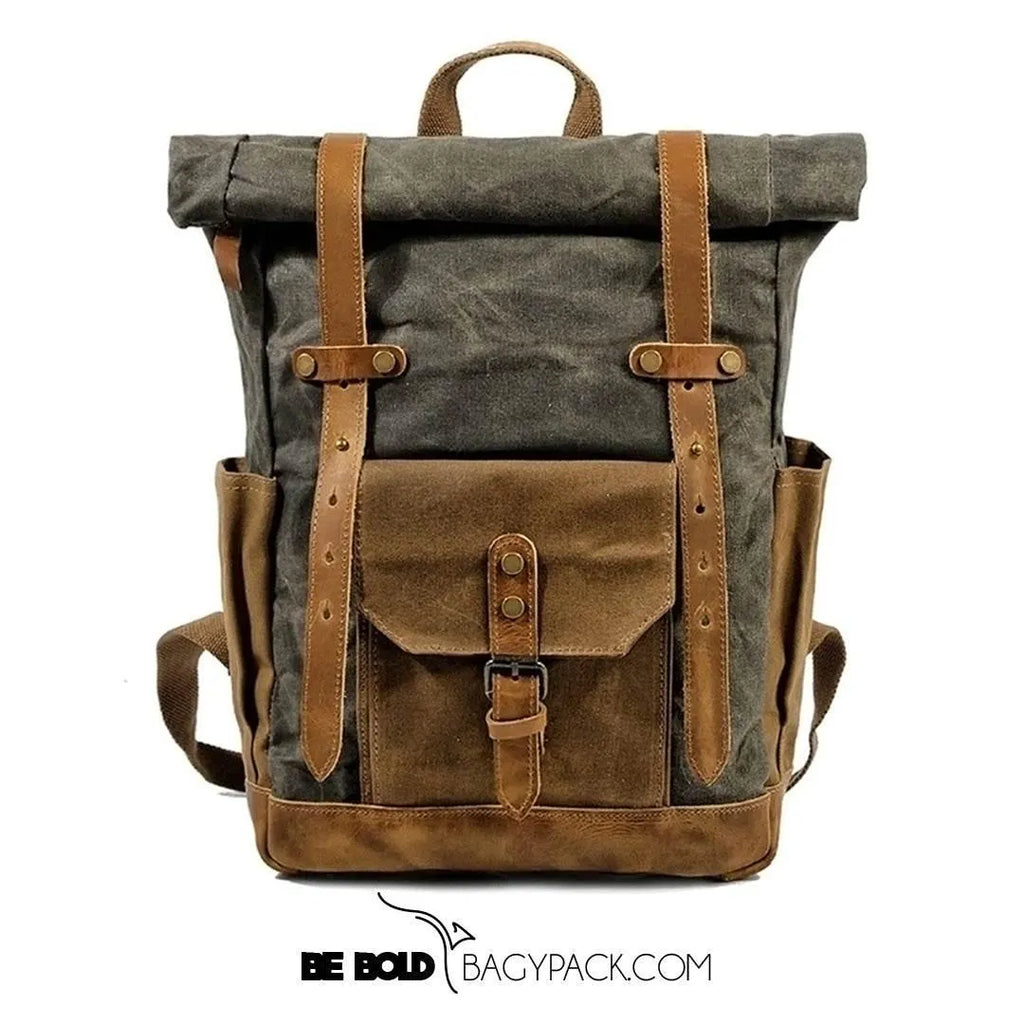 Mochila BP 102 Notebook 15.6" em Lona e Couro. Roll-Top Ajustável BAGYPACK