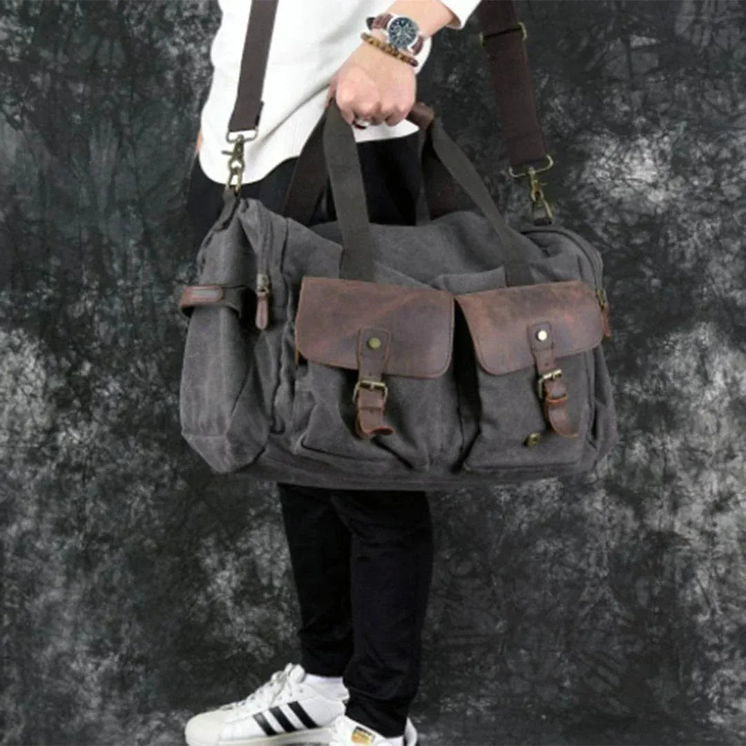 Bolsa de Viagem BP 601 | Lona e Couro | Bolso com Ímã | Bagypack - BAGYPACK
