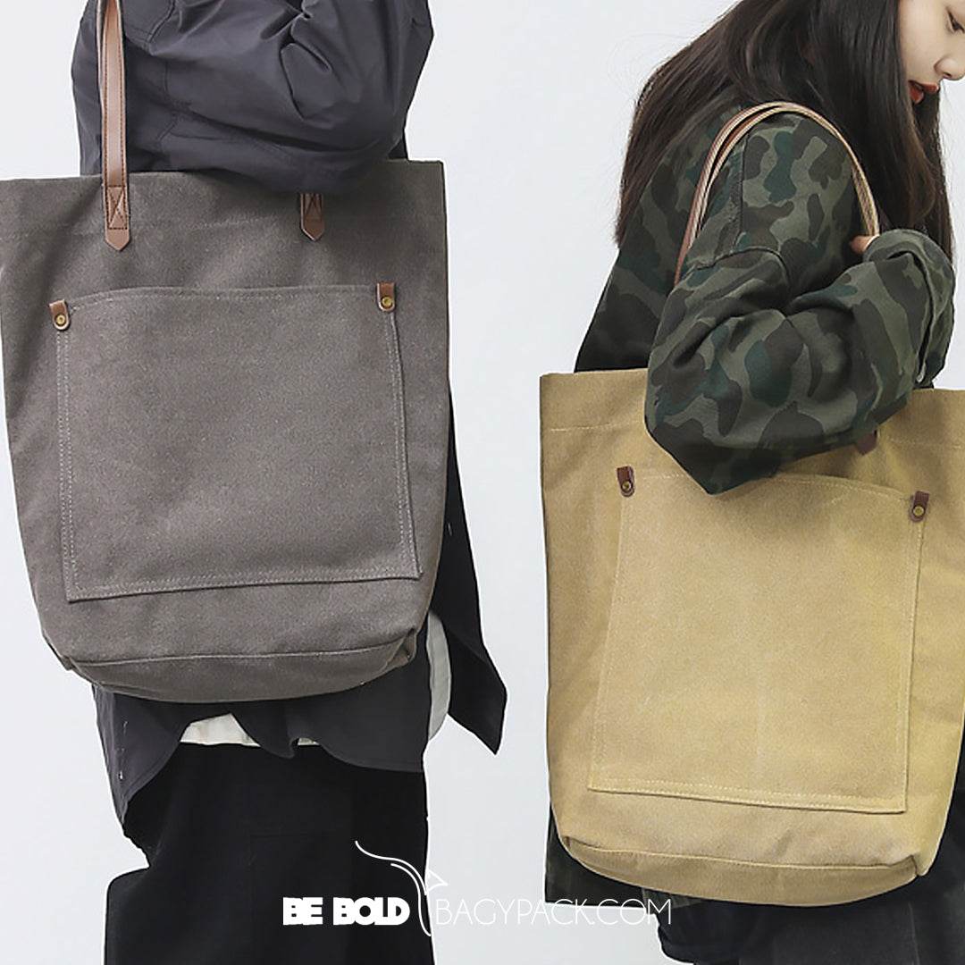 Tote Bag BP 204 em Lona e Couro. Bolsa Ombro Espaçosa BAGYPACK