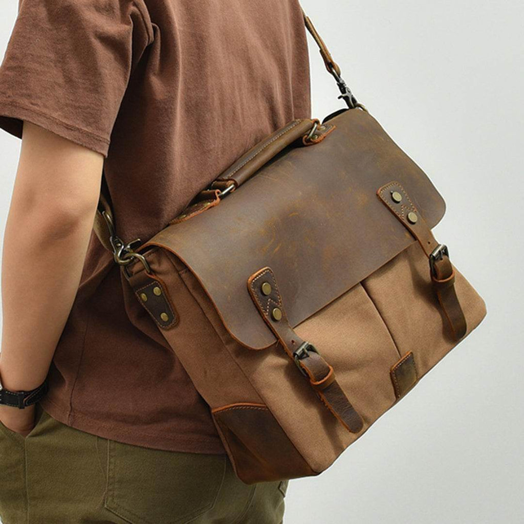 Bolsa Carteiro BP 107 Masculina Notebook 14" em Lona e Couro BAGYPACK