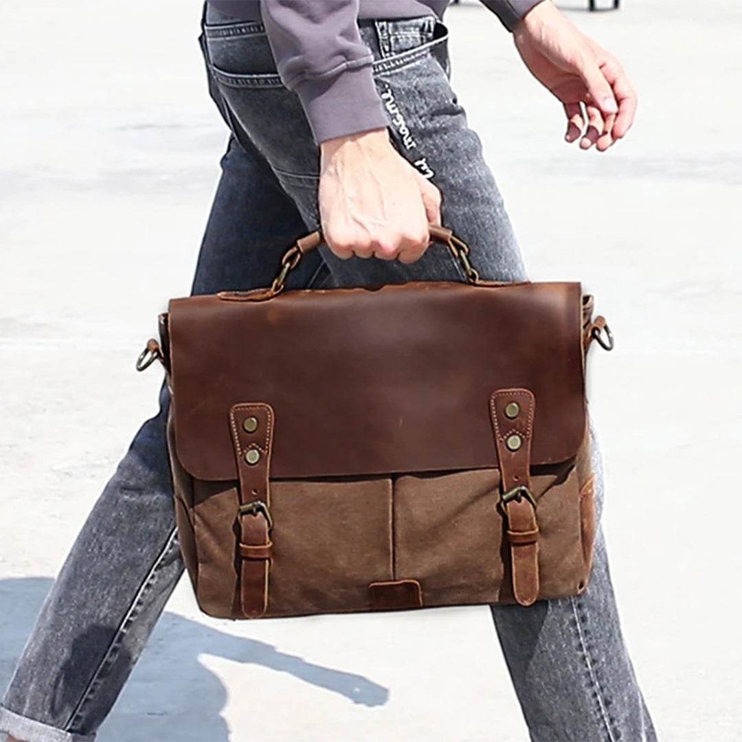 Bolsa Carteiro BP 107 Masculina Notebook 14" em Lona e Couro BAGYPACK