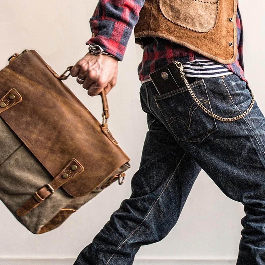 Bolsa Carteiro BP 107 Masculina Notebook 14" em Lona e Couro BAGYPACK